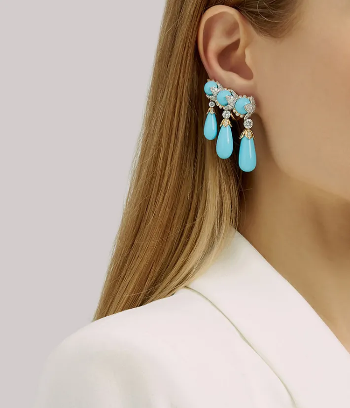 David Webb Earrings*Garland Ear Cuffs, Turquoise