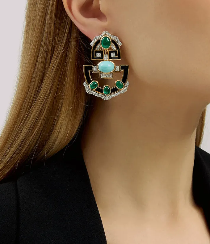 David Webb Earrings*Helena Scroll Drop Earrings