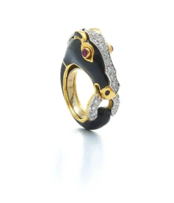 David Webb Rings*Horse Ring, Black Enamel, Ruby
