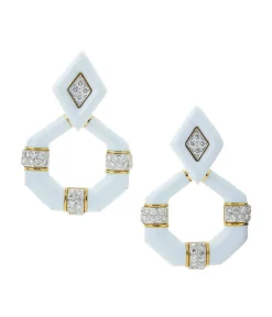 David Webb Earrings*Irving Place Earrings, White Enamel