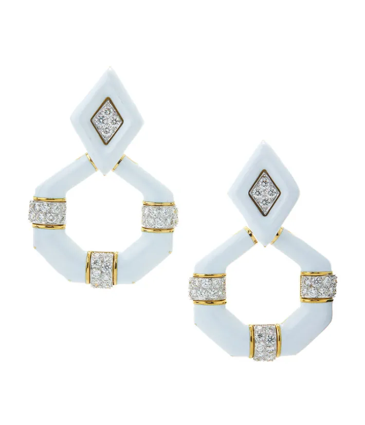 David Webb Earrings*Irving Place Earrings, White Enamel