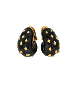 David Webb Earrings*Jackie Earrings, Black Enamel