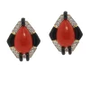 David Webb Earrings*Kite Earrings, Black Enamel, Coral