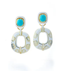 David Webb Earrings*Lantern Earrings, White Enamel, Turquoise