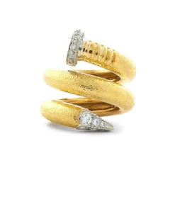 David Webb Rings*Large Diamond Nail Ring, Hammered 18K Gold