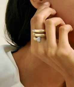 David Webb Rings*Large Diamond Nail Ring, Hammered 18K Gold