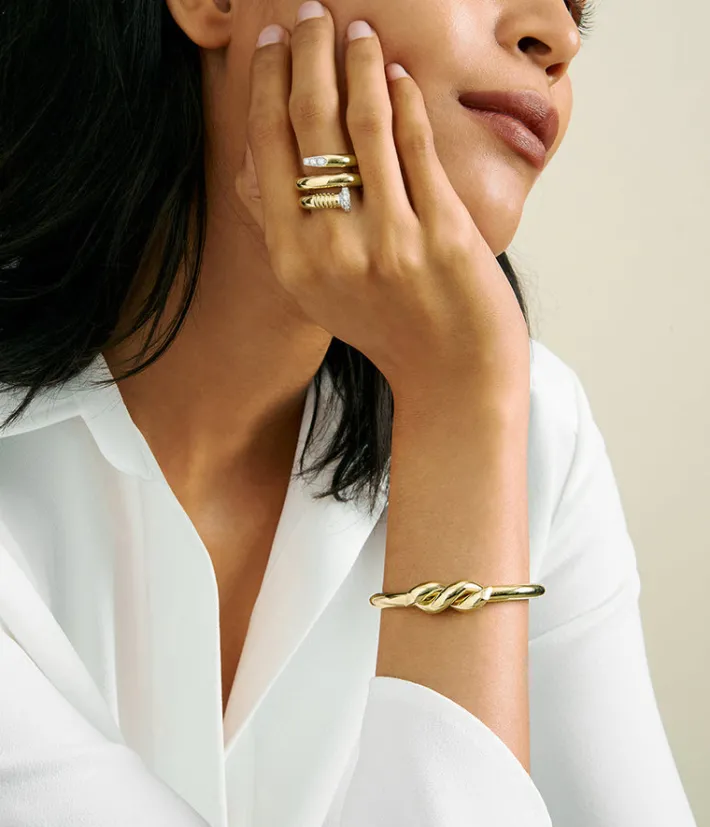 David Webb Rings*Large Diamond Nail Ring, Polished 18K Gold