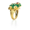David Webb Rings*Large Frog Ring, Green Enamel