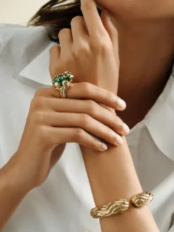 David Webb Rings*Large Frog Ring, Green Enamel