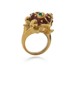 David Webb Rings*Large Frog Ring, Red Enamel