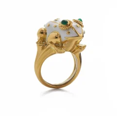 David Webb Rings*Large Frog Ring, White Enamel
