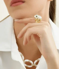 David Webb Rings*Large Frog Ring, White Enamel