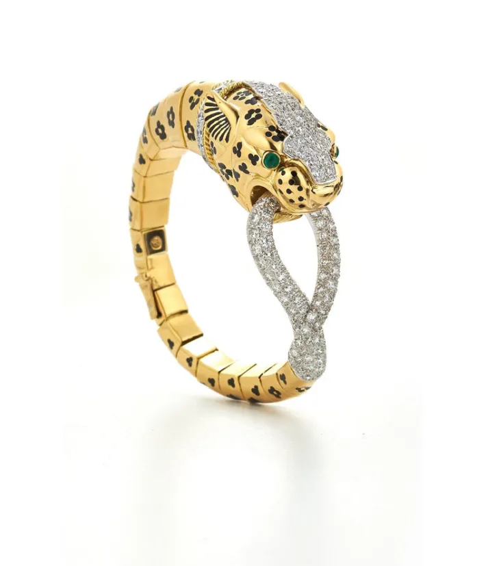 David Webb Bracelets*Leopard Bracelet, Black Enamel
