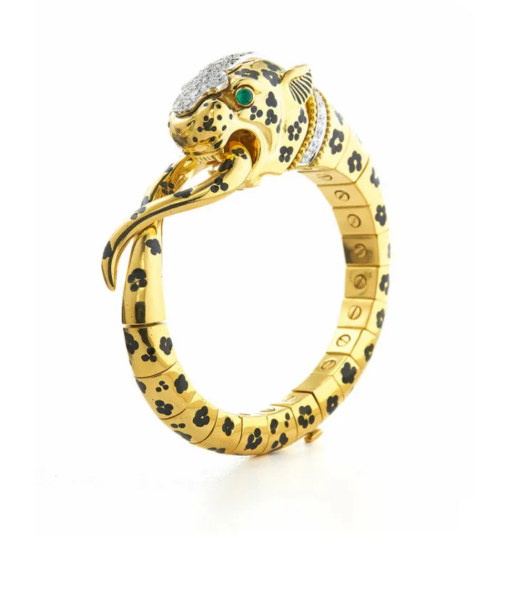 David Webb Bracelets*Leopard Bracelet, Black Enamel