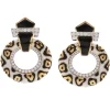David Webb Earrings*Leopard Spot Strap Doorknocker Earrings, White Enamel
