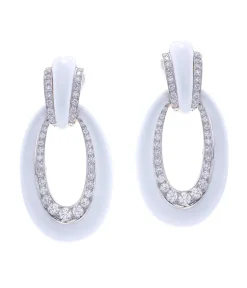 David Webb Earrings*Long Hoop Earrings, White Enamel