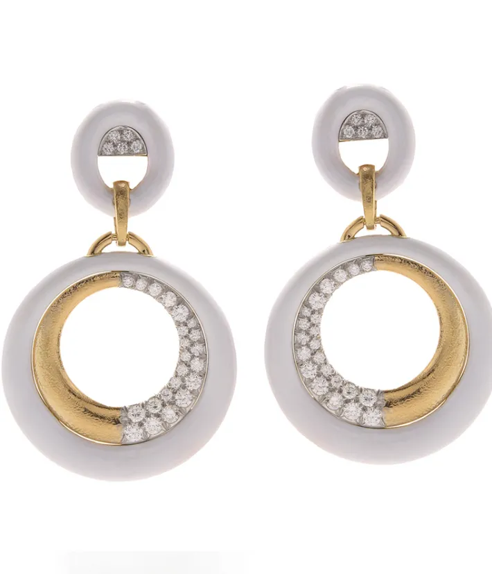 David Webb Earrings*Luna Doorknocker Earrings, White Enamel