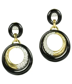 David Webb Earrings*Luna Doorknocker Earrings, Black Enamel