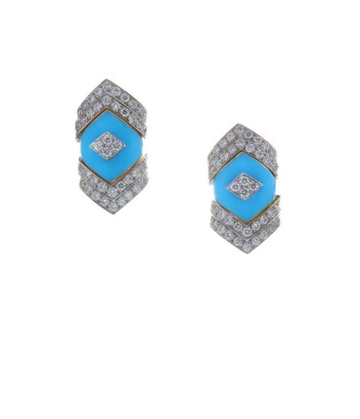 David Webb Earrings*Manhattan Stud Earrings, Light Blue Enamel