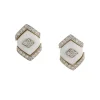 David Webb Earrings*Mini Manhattan Stud Earrings, White Enamel