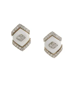 David Webb Earrings*Mini Manhattan Stud Earrings, White Enamel