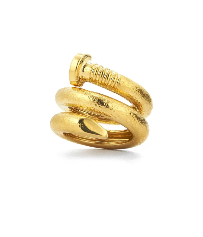 David Webb Rings*Nail Ring, Hammered 18K Gold