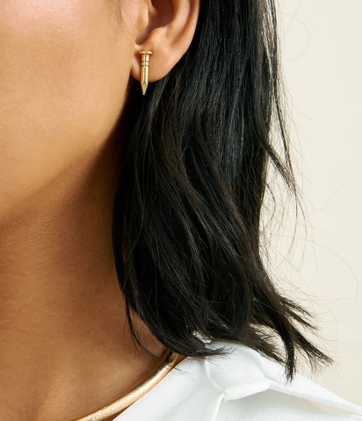 David Webb Earrings*Nail Stud Earrings, Polished 18K Gold