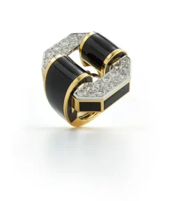 David Webb Rings*Octagonal Buckle, Black Enamel
