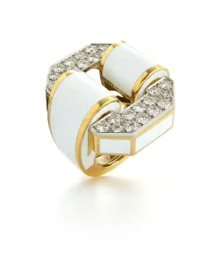 David Webb Rings*Octagonal Buckle Ring, White Enamel
