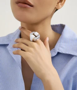 David Webb Rings*Octagonal Buckle Ring, White Enamel