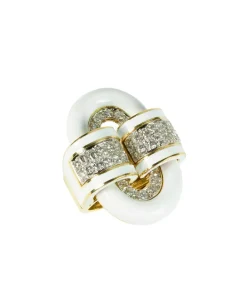 David Webb Rings*Oval Buckle Ring, White Enamel