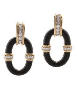 David Webb Earrings*Oval Link Earrings, Black Enamel
