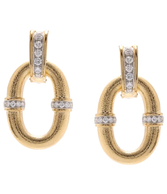 David Webb Earrings*Oval Link Earrings, Hammered Gold