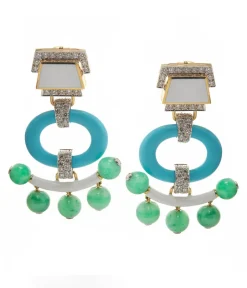 David Webb Earrings*Pagoda Earrings, Turquoise with Jade Beads