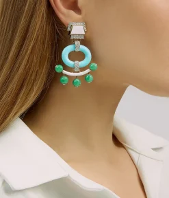 David Webb Earrings*Pagoda Earrings, Turquoise with Jade Beads