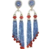 David Webb Earrings*Pagoda Tassel Earrings with Diamonds, Coral and Sapphire Beads