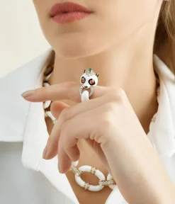 David Webb Rings*Panda Ring, Emerald