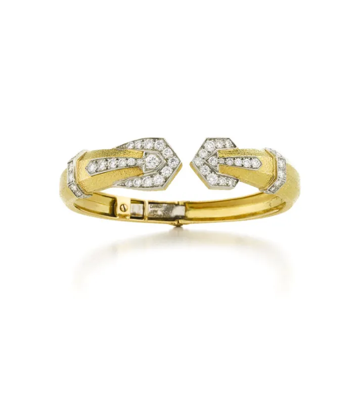 David Webb Bracelets*Park Avenue Deco Bangle, Hammered 18K Gold