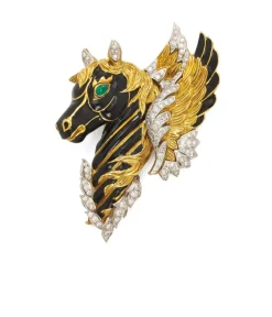 David Webb Brooches*Pegasus Clip, Black Enamel