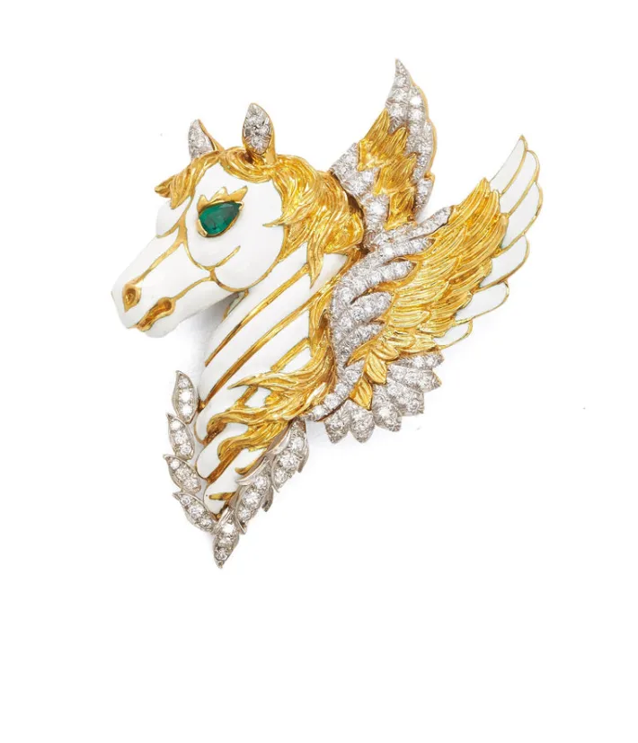 David Webb Brooches*Pegasus Clip, White Enamel