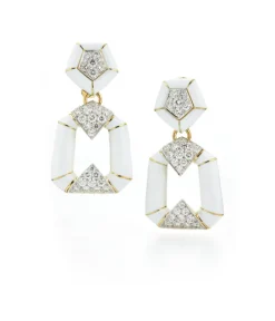 David Webb Earrings*Pentagon Bamboo Earrings, White Enamel