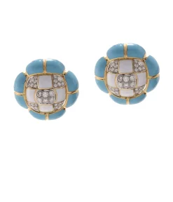 David Webb Earrings*Quilted Earrings, Light Blue Enamel