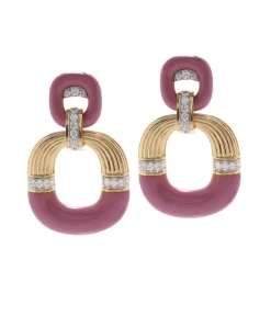David Webb Earrings*Radiator Hoop Earrings, Diamonds and Pink Enamel