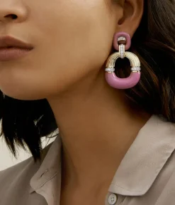 David Webb Earrings*Radiator Hoop Earrings, Diamonds and Pink Enamel