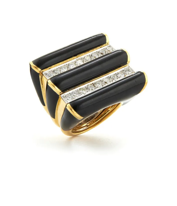 David Webb Rings*Radiator Ring, Black Enamel