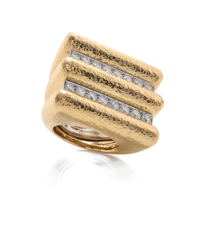 David Webb Rings*Radiator Ring, Hammered 18K Gold