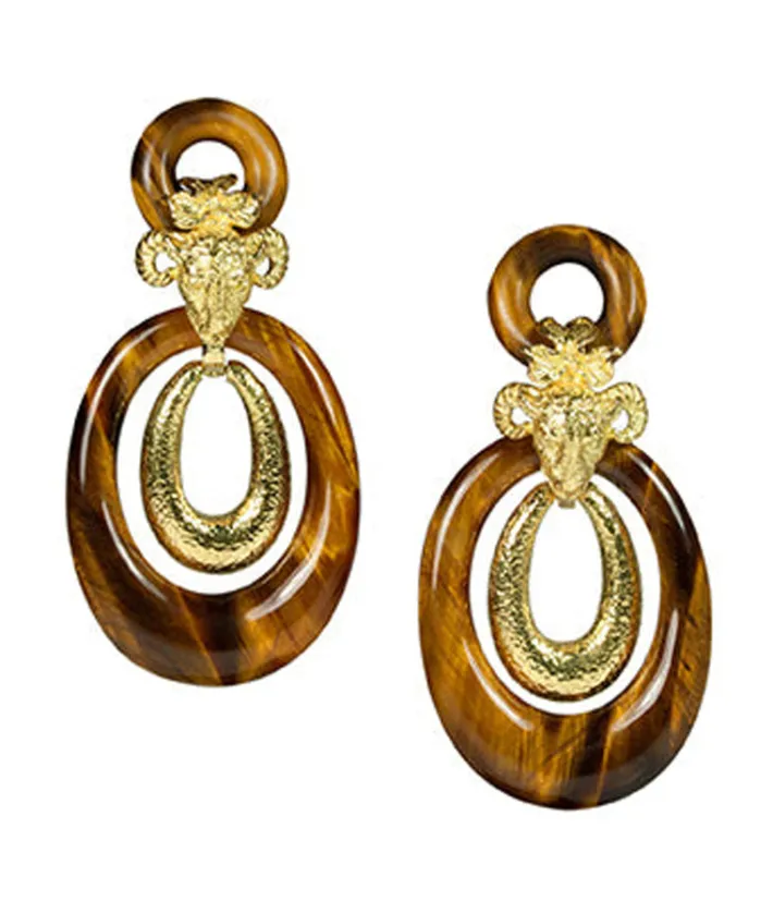 David Webb Earrings*Ram's Head Double Hoop Earrings