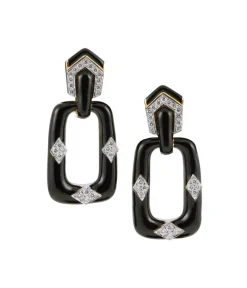 David Webb Earrings*Rectangular Mini-Hoop Earrings, Black