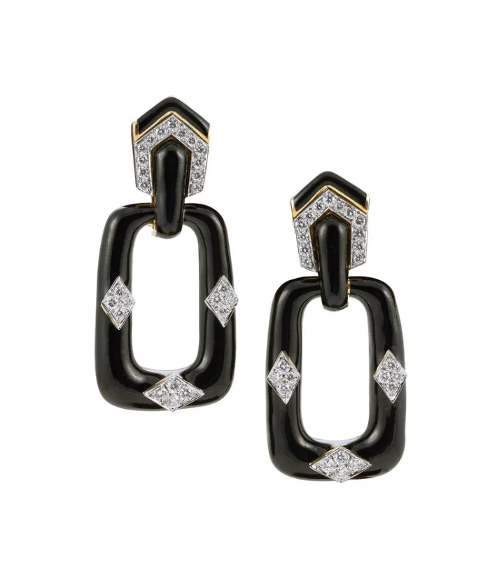 David Webb Earrings*Rectangular Mini-Hoop Earrings, Black