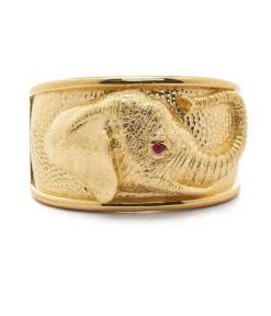 David Webb Bracelets*Repoussé Elephant Cuff, Ruby